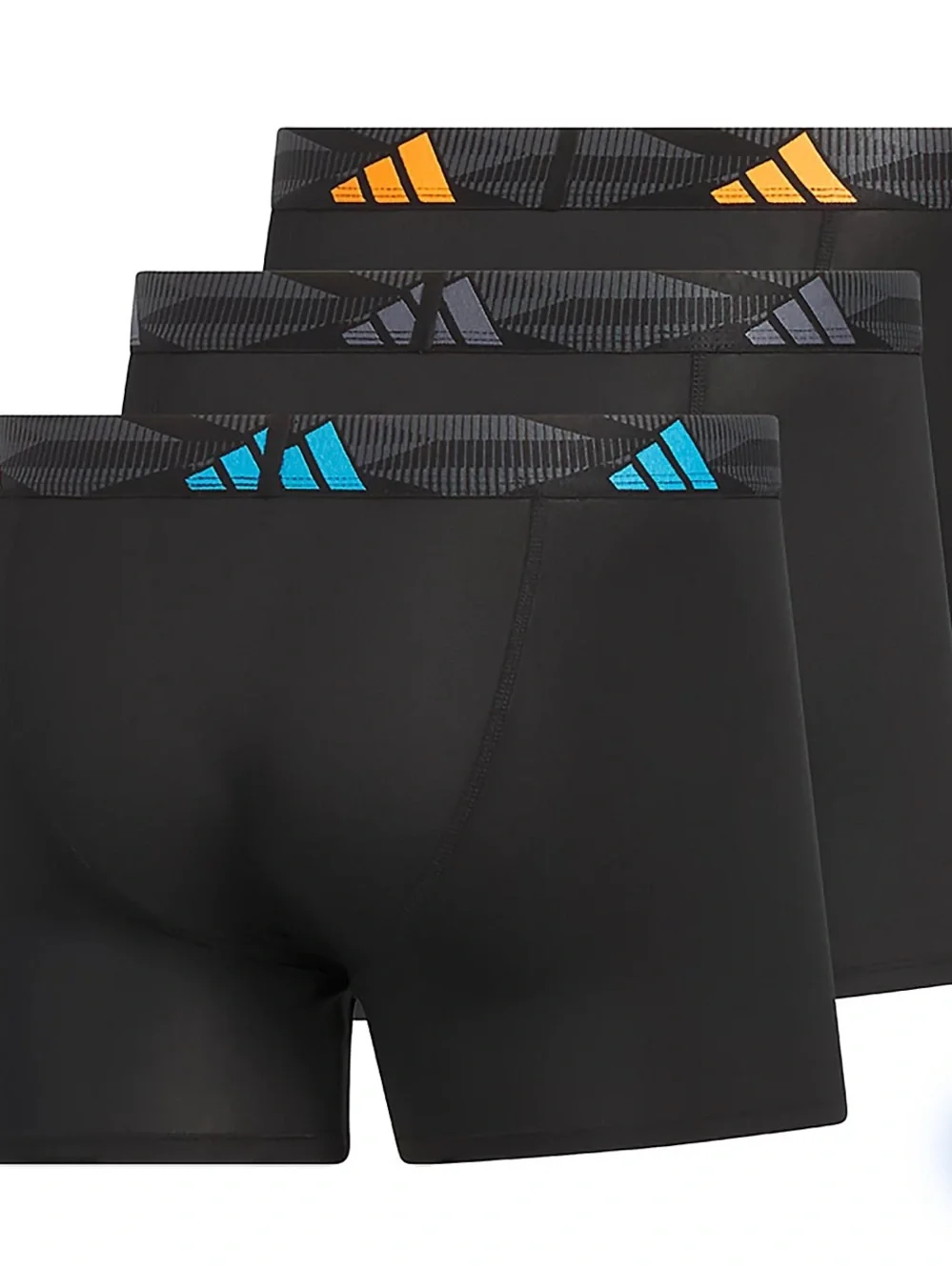 adidas Men’s Black Microfiber Boxer Trunks with Blue & Orange Accents - 3 Pack